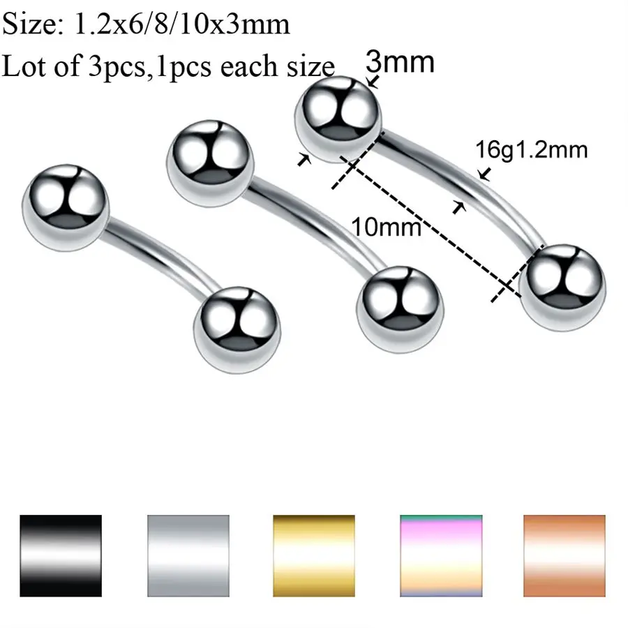 3 шт./лот Сталь сегмент кольцо уха пирсинг носа кольцо, набор для бровей, пирсинг для уха кольцо плененное кольцо тела ювелирные изделия-пирсинг в партии - Окраска металла: Eyebrow Ball