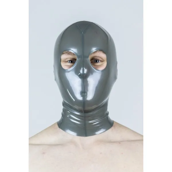 Unisex-Silver-Latex-Fetish-Hood-Mask-Open-Round-Eyes-with-Back-Zip