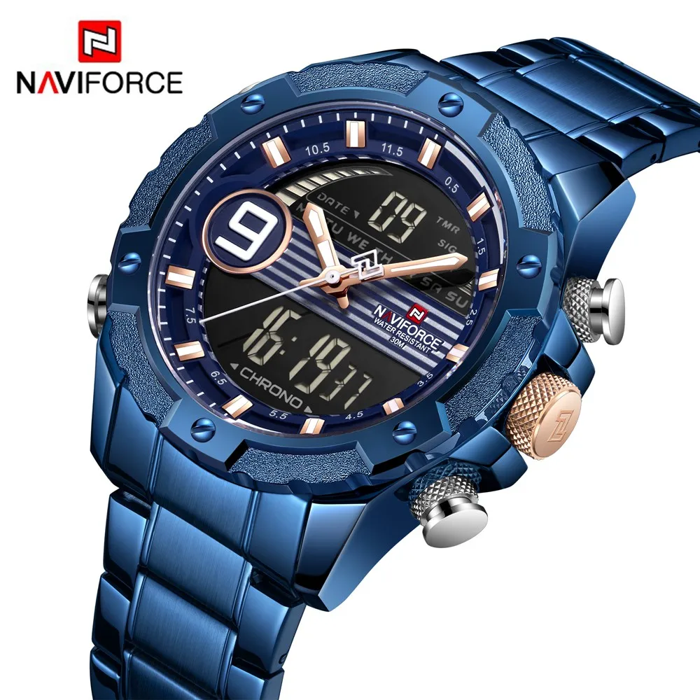 

NAVIFORCE Luxury Brand Men Fashion Sport Watches Men's Quartz Digital Analog Clock Man Full Steel Wrist Watch NF9146S-03
