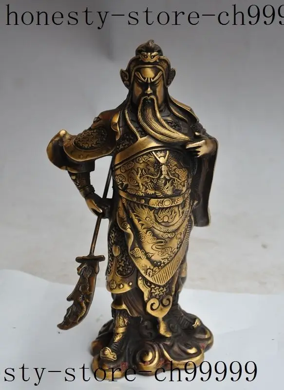 

Crafts statue china folk bronze Soldier Generals guangong guanyu god Hold Broadsword statue halloween