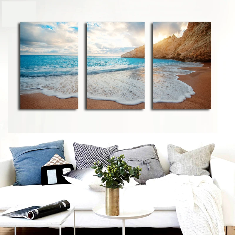 Seascape Tableau Triptyque Mural De Plage Toile Moderne Art