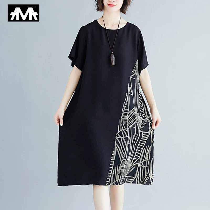 

2019 Summer Women's Dress Loose Plus size Casual Cotton and linen Femme Dresses Summer Trendy Midi Short sleeve woman dress