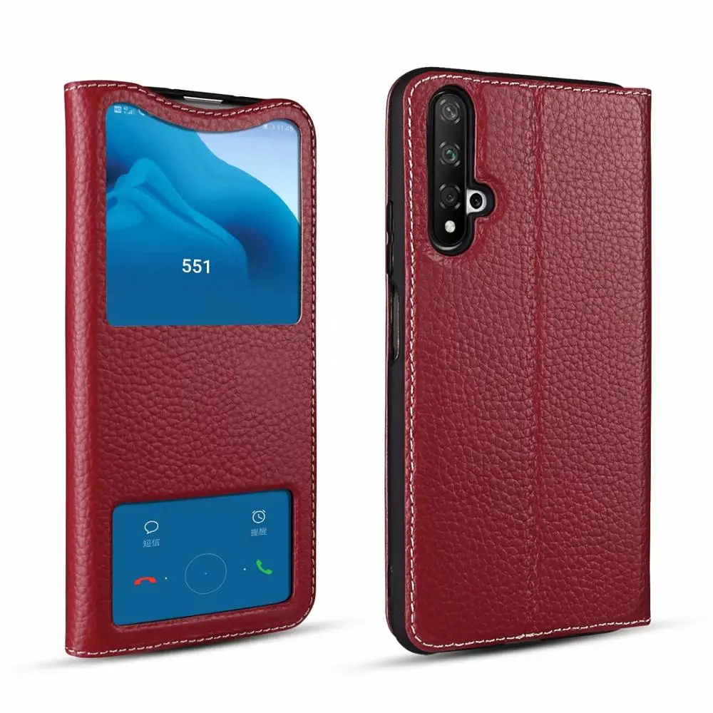 Роскошный чехол книжка из натуральной кожи для Huawei Honor 20 pro с окошком задняя