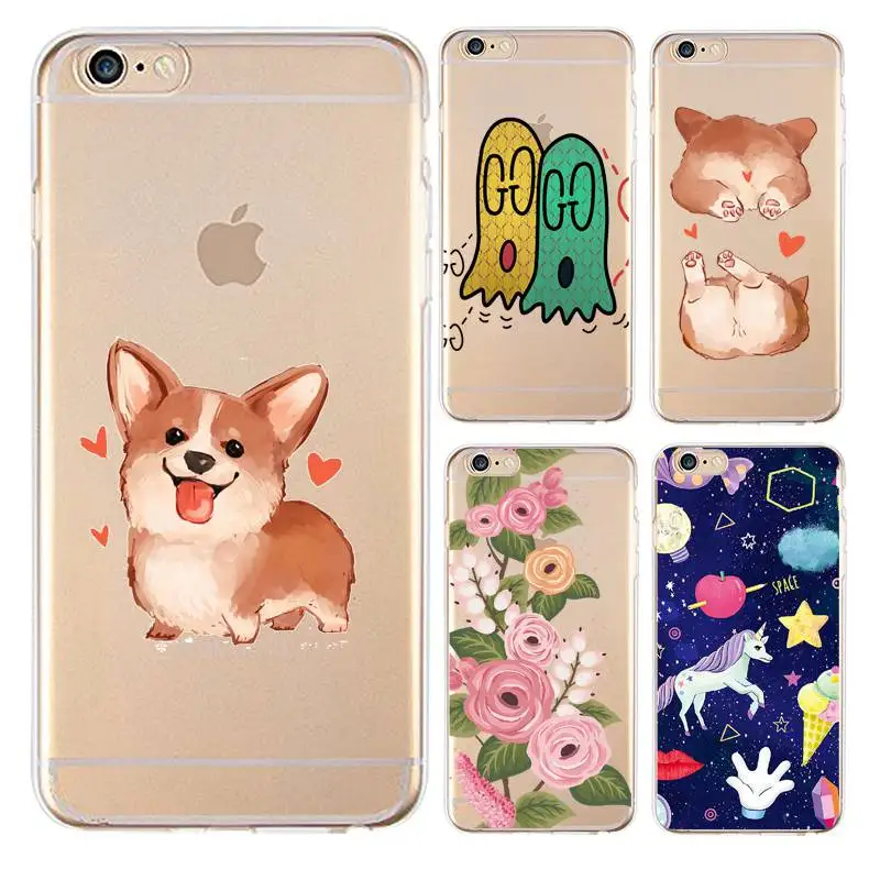 Horse Soft Clear TPU Phone Case For iPhone 4/4s 5 5s 6 6plus 7 8plus x Dog Flora Printed Leaf Bag Cover Free Shipping | Мобильные