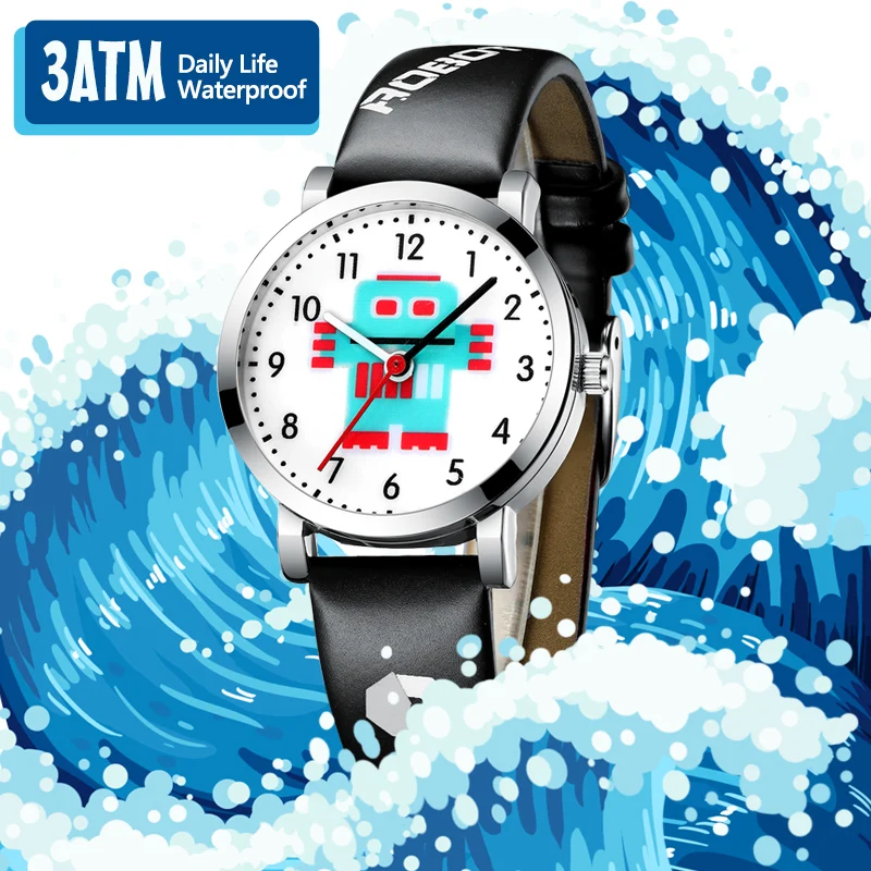 KDM Lovely Girl Watch Kid Watch Waterproof Leather Straps Cute Cartoon Robot Children Watches Students Teenager 5