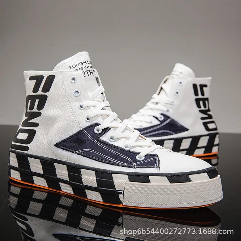 

2019 new summer men's shoes casual high to help tide shoes Korean version of the trend of wild leather shoes