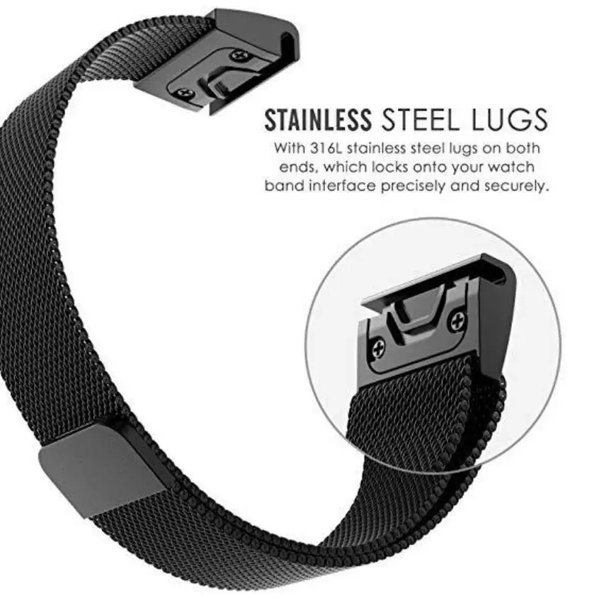 KINGBEIKE 5 Colors Metal Strap With Easy Fit Milanese Watchband For Garmin Fenix 5 Watch Quick Disassembling Replacement Bands