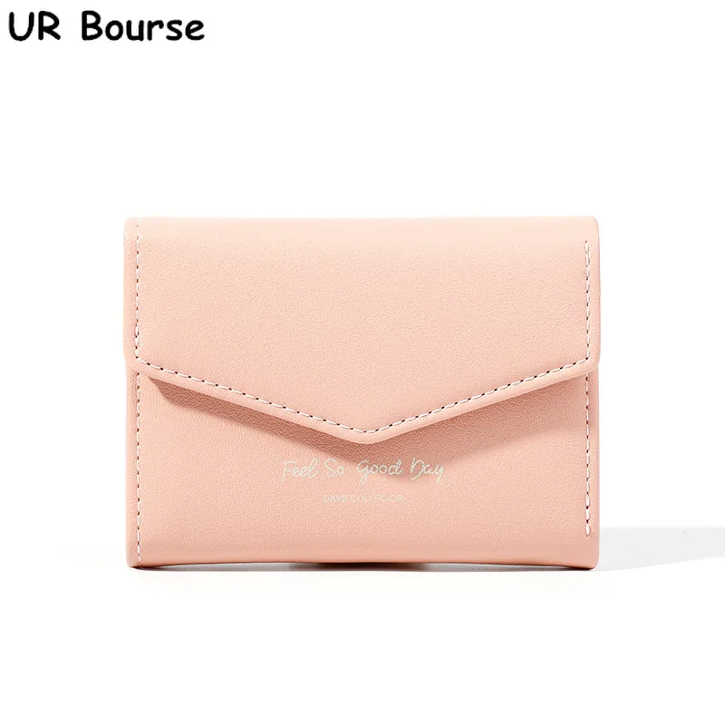 

UR BOURSE New Women's Short Envelope Wallet Ladies Multi-card Three-fold Wallet Ladies Pu Leather Cute Card Holder Coin Purse