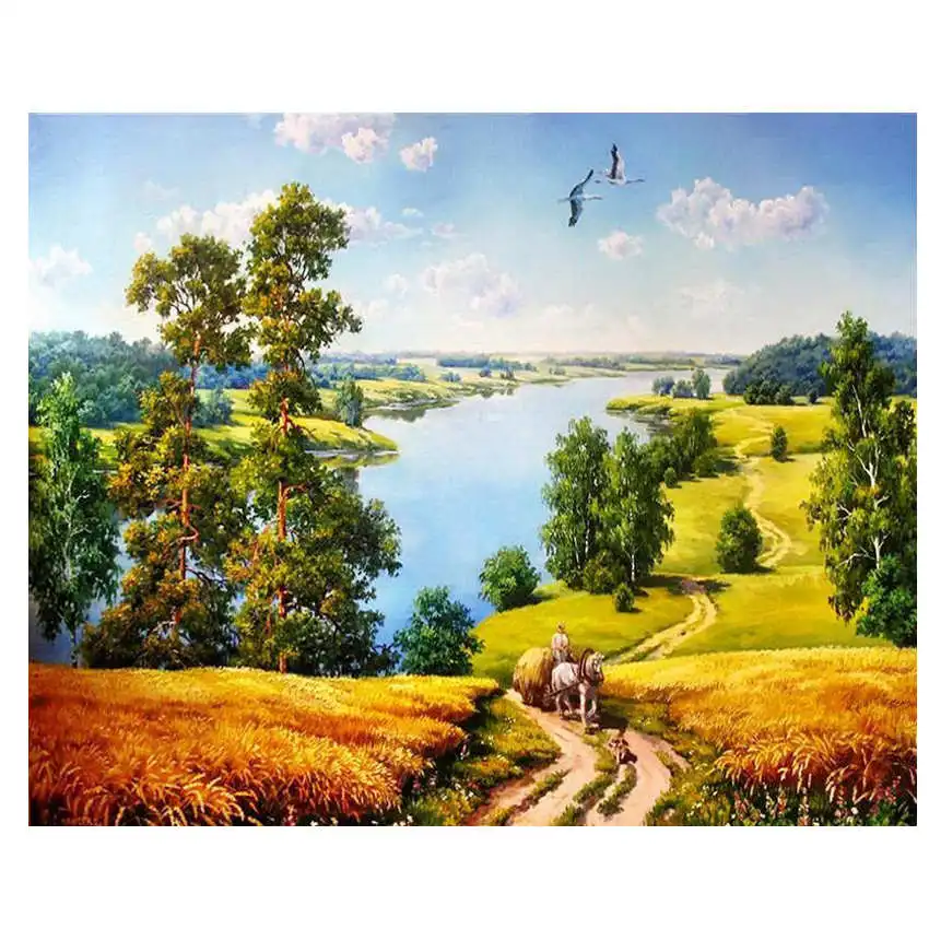 

WONZOM Sunset Lakeside Paint By Numbers Forest Oil Painting On Canvas With Frame Home Decor Wall Art For Living Room Acrylic