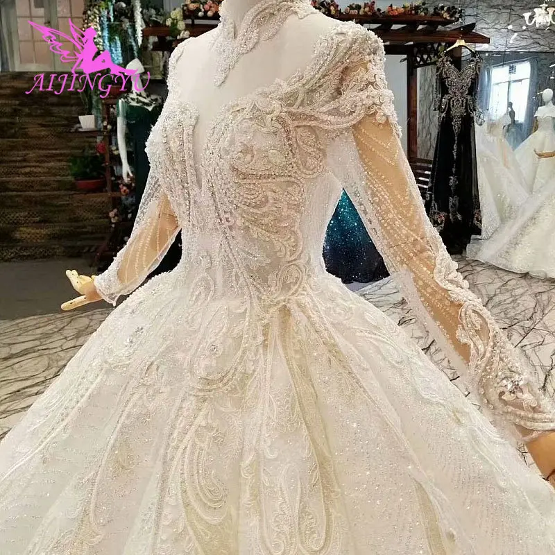 AIJINGYU Wedding Wear For Bride Tulle Gown Bridal Stores With Long Sleeves Lace Gown Wedding Dresses 2018 Princess