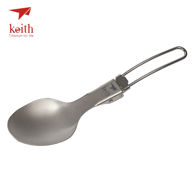 Keith titanium dobrável colher de acampamento viagem tablewares piquenique ao ar livre caminhadas conveniente pure titanium colher 20g ti5308