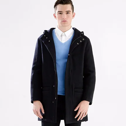 Брендовая мужская одежда, мода, Осень-зима, 60% шерсть, тонкое мужское длинное пальто из смесовой шерсти с капюшоном, Мужское пальто, куртка в деловом английском стиле - Цвет: Deep Blue