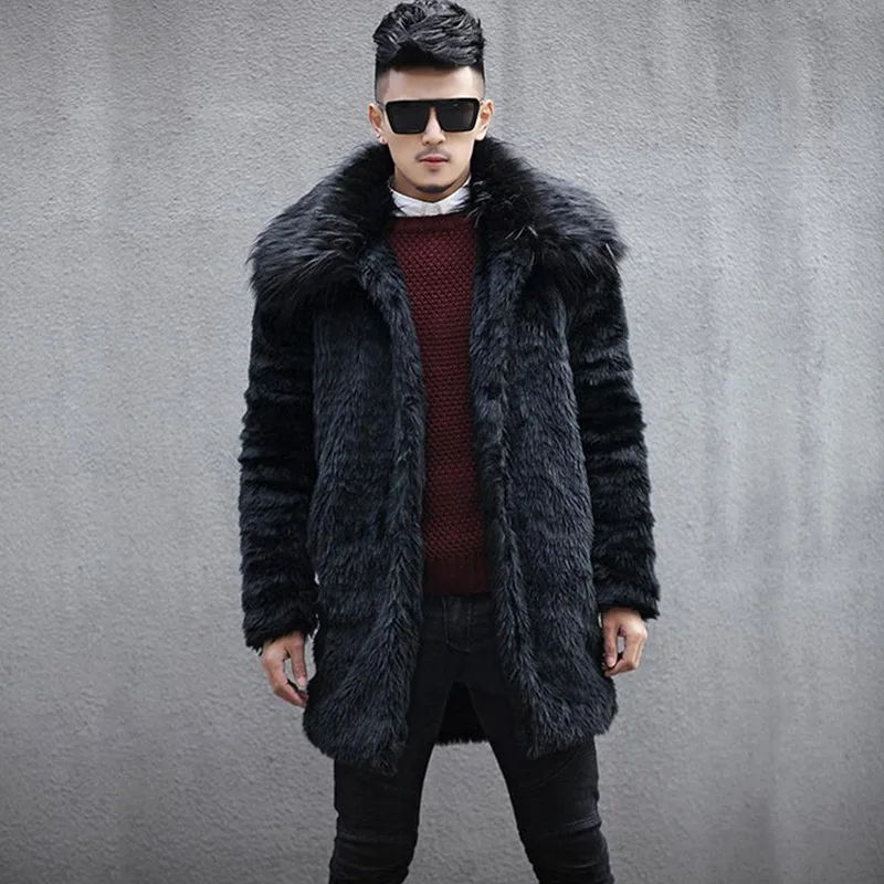 S-5XL New Fashion Men Winter Clothes Men Faux Fur Coat with Thick Warm Mink Fur Overcoat Long Trench Coat