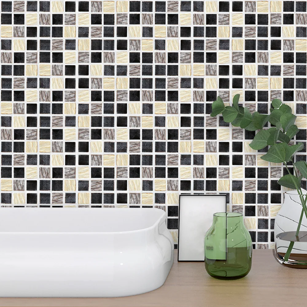 18pcs/set Removable 3D Tile Stickers Cover 0.18m*2 Self-adhesive Waterproof Kitchen Backsplash Bathroom Wall Sticker Art Decals
