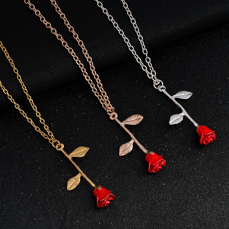 Red Rose Necklace Flower jewelry Fashion Jewelry for Women Personalized