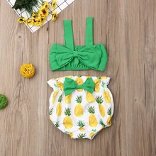 Pudcoco Newborn Baby Girl Clothes Bowknot Strap Vest Crop Tops Pineapple Print Short Pants 2Pcs Outfits Clothes Summer