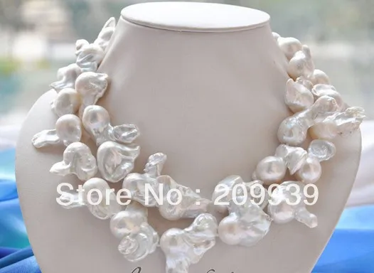 

huij 002750 HUGE 2strands WHITE BAROQUE KESHI REBORN PEARL NECKLACE