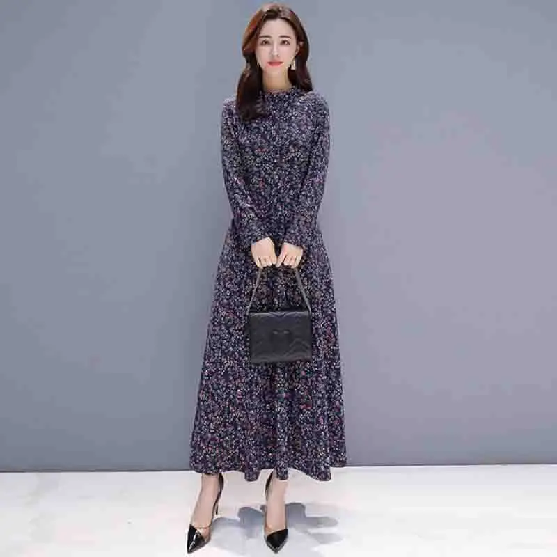 

2019 spring autumn new women's floral dress elegant Ladies vintage long-sleeved Vestidos Casual A-line Plus size Long dresses
