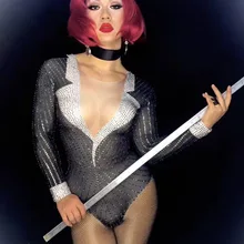 Новая блестящая форма учителя костюм шикарное боди со стразами женский наряд бриллианты трико день рождения, празднование одежда в стиле кэжуал