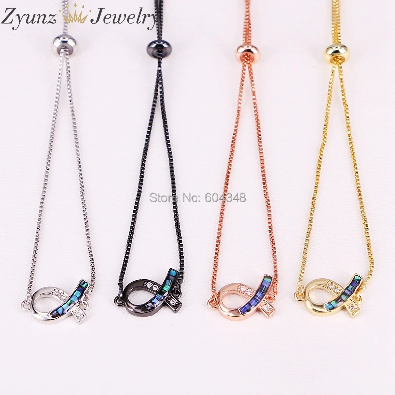 

10PCS ZYZ292-8515 Metal with CZ Shell Breast Cancer Awareness Ribbon Charm Bracelets For Women Bracelet Jewelry
