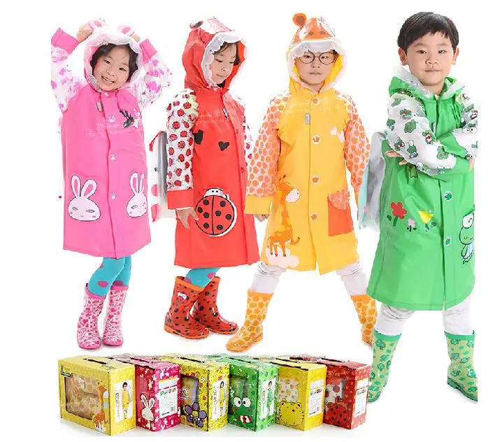 Free Shipping Boys girls raincoat rain Boots rain shoes suit young children baby poncho with bag