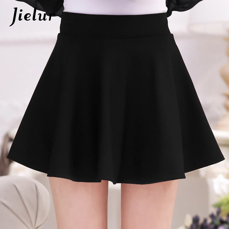 Jielur Autumn Spring Korean Simple Pleated Skirt Elastic High Waist