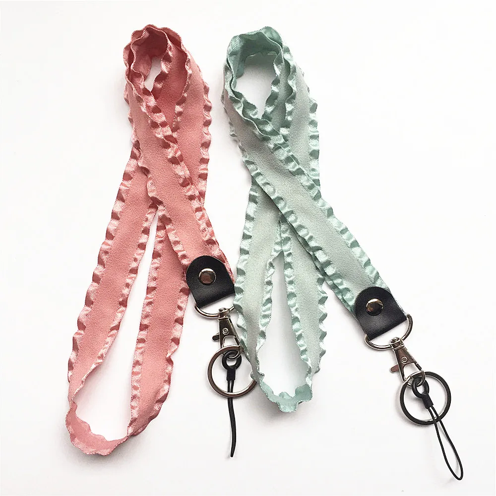 

2Pcs 2.5cm width Handmade Fabric neck lanyard with string and keyring