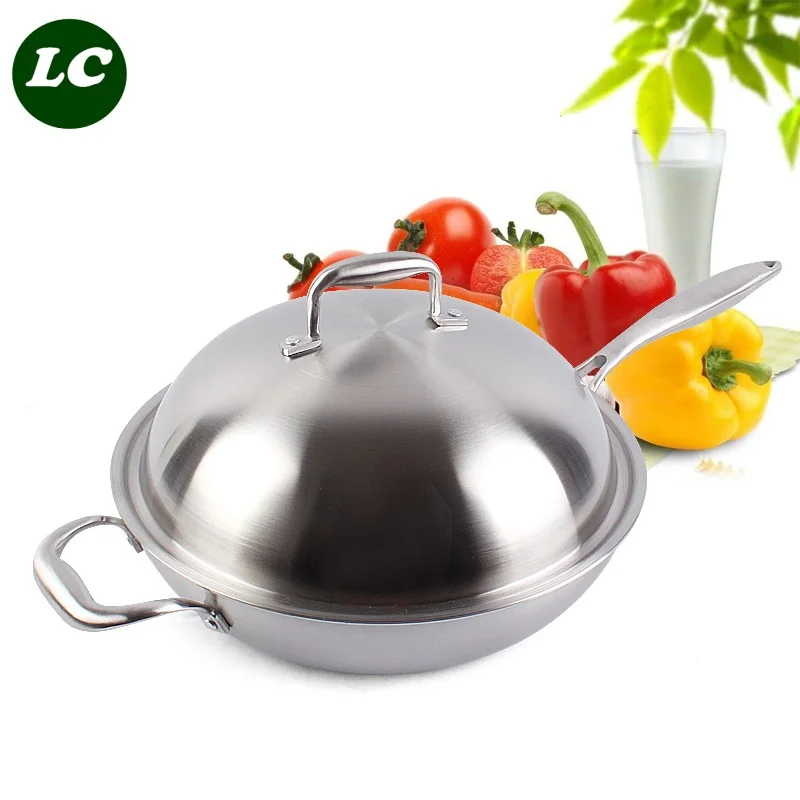 free shipping 32cm cooking wok stainless steel wok no coating non smoke