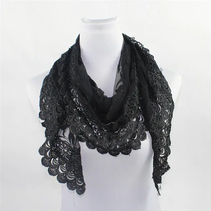  Fashion Women Lady Long Lace Rose Flower Triangular Mantilla Scarf Wrap Shawl women's scarves handkerchief hijab scarf 40MA0523