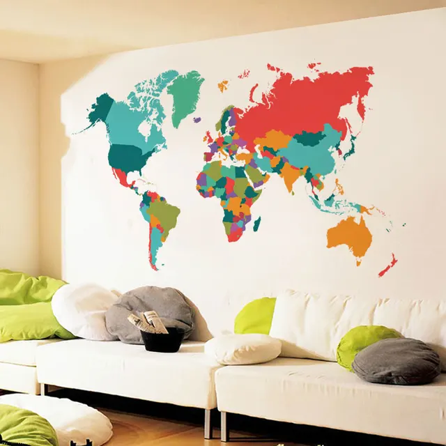 new large size 60107cm color world map wall stickers living room bedroom background wall