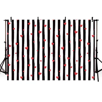 

Valentine's Day Vinyl Photography Background white black stripes red Heart Couple Romantic Backdrop Photo Booth Studio