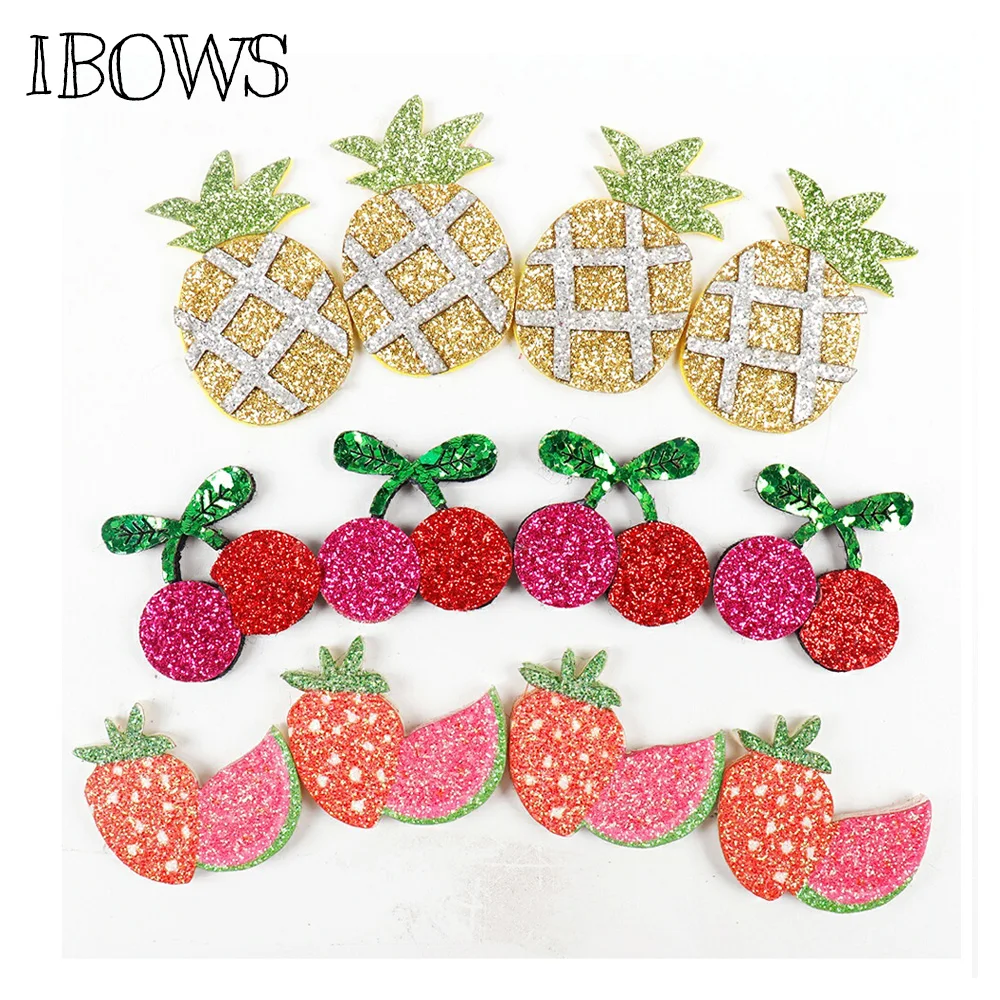 

IBOWS 10pcs Glitter Appliques Shiny Sequin Pineapple Cherry Fruits Hair Clips Accessories Wall Decoration Nonwovens Applique