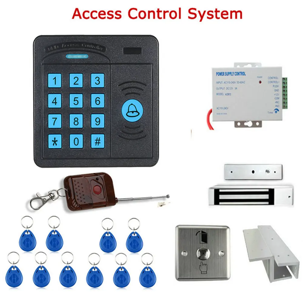 

Door Access Control System Controller ABS Case RFID Reader Keypad Remote Control 10 ID cards Magnetic Lock