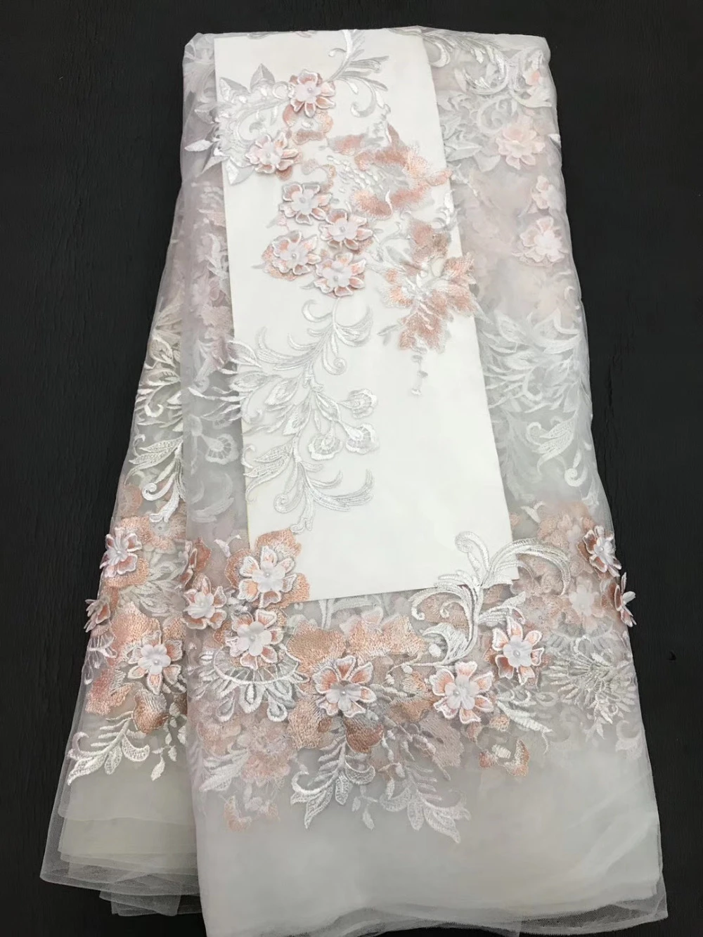 

Nigerian French Lace Fabric With beads 3D African Tulle Lace Fabric High Quality African Lace Wedding Fabric For Dress
