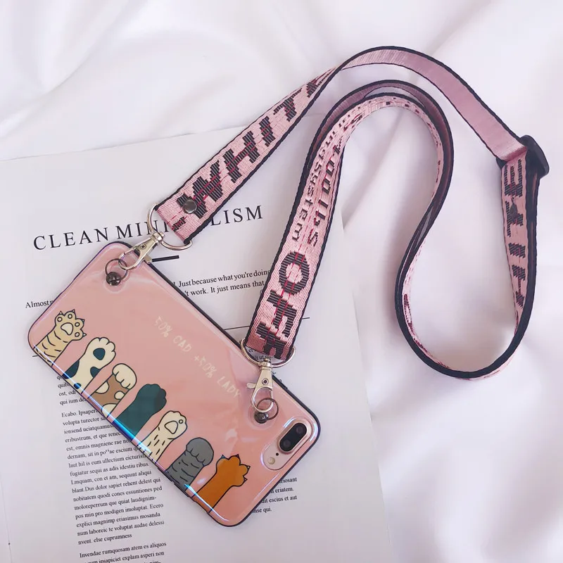 

iphoneX XS MAX XR Inclined hanging rope chain mobile phone shell 7plus silica gel 8 backpack 6s female laser cartoon cute youth