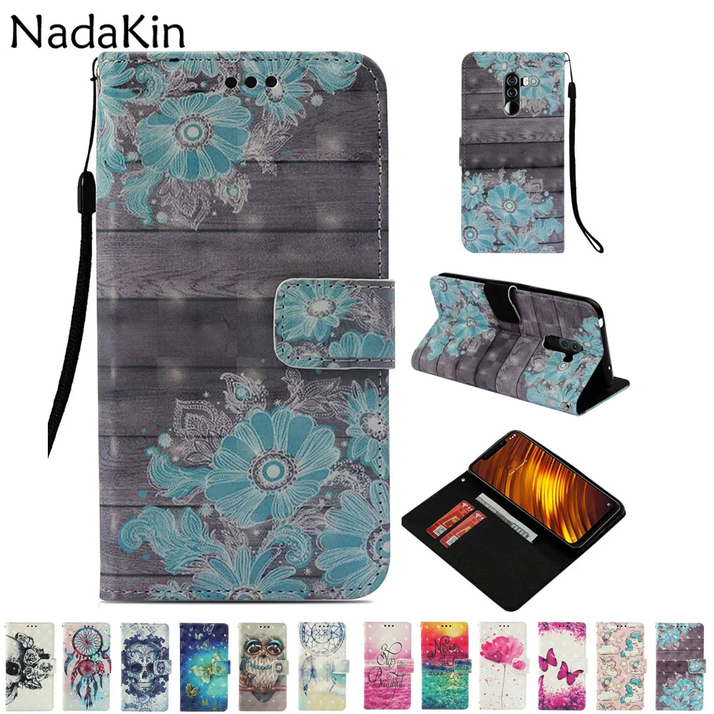 

For Xiaomi Pocophone F1 Mi 8 A1 A2 Lite Max 3 Mix 2S Flip Book Case Leather Wallet Phone Cover Luxury 3D Painted Card Slots