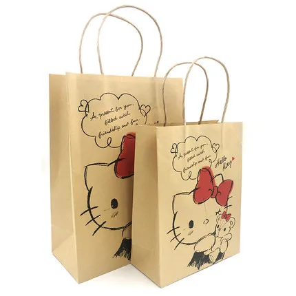 

10pcs Quality Kawaii Hello Kitty craftpaper Gift Bags for Packaging Takeout paper Bag For Toys boutique Package Bags Wholesale