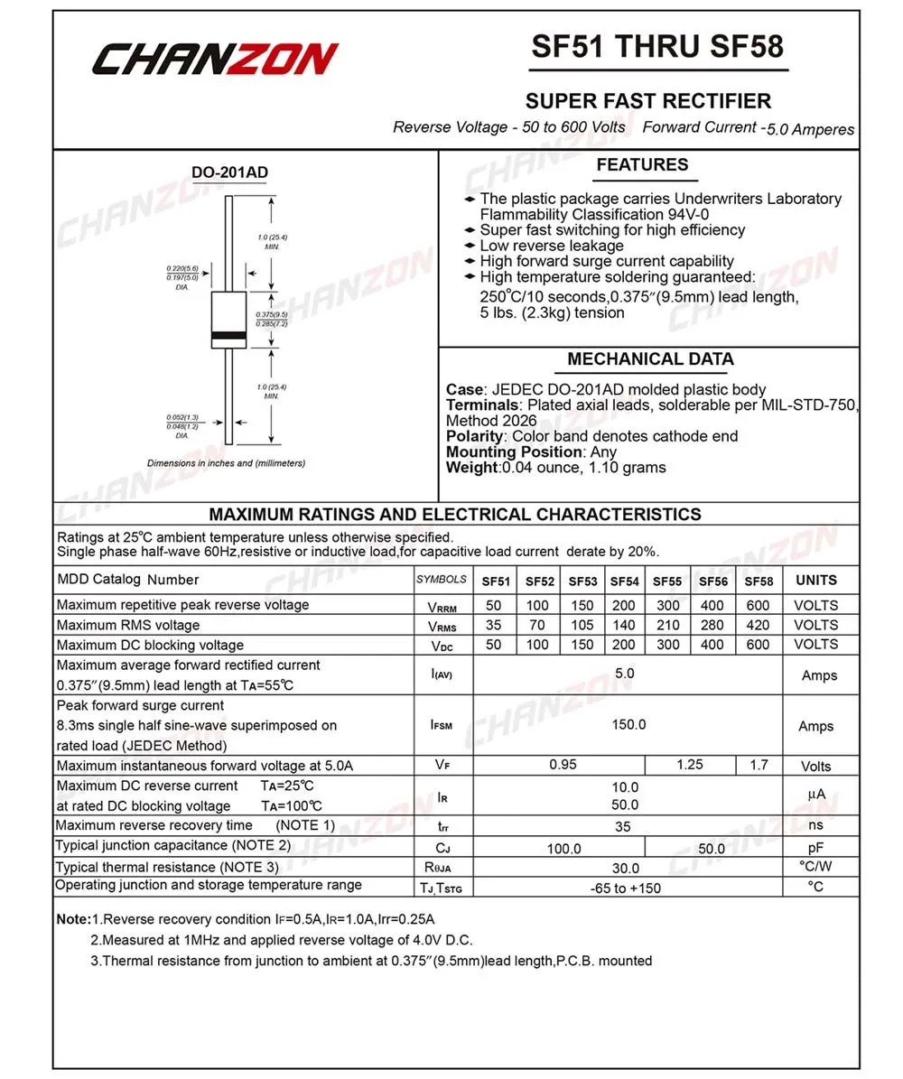 (20 шт.) SF56 супер быстрое восстановление выпрямительного диода 5A 400 V 35ns DO 201AD (DO 27)