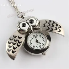 Горячая Распродажа Серебряный винтажный ночной кулон с совой кварцевые карманные часы ожерелье P26