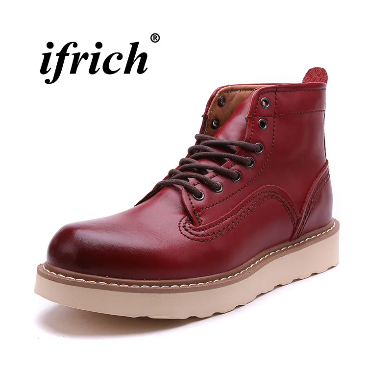 

Martens Shoes For Men Brown Wine Red Male Working Safety Boots Comfortable Mens Fashion Boots Anti-Slip Original Casual Shoes