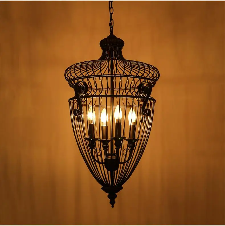 

Chandelier Vintage Modern Lamp Shade Metal Light Pendant Lamps With Lampshade Country American Living Room Iron Cage