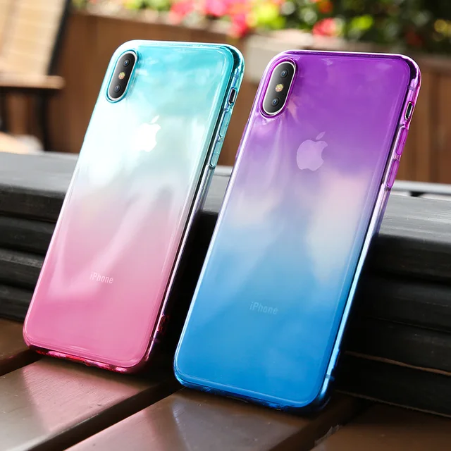 KISSCASE Gradient Color Phone Case For iPhone X Xr Xs Max Soft Silicone Cases For iPhone 6 6S 7
