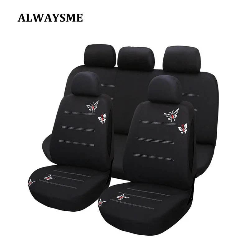 

ALWAYSME 4PCS Universal Fit Car SUV Front Bucket Seat Covers for Truck Butterfly Embroidery Polyester Cloth Car Accessories