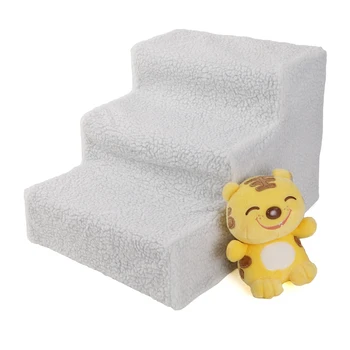 

Soft Portable Cat Dog 3 Steps Ramp Small Climb Pet Step Stairs Indoor Nonslip Pet Dog Cat Stairs Ramp Easy Way Ladder White