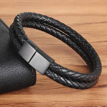 

XQNI Personality Genuine Leather Bracelet Double Layer Black Bangle For Female Unisex Accessories Jewelry For Birthday Gift