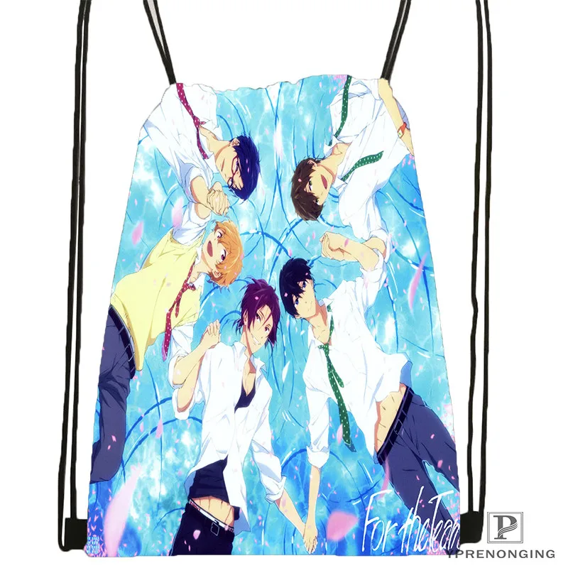 Custom free iwatobi swim club Drawstring Backpack Bag Cute Daypack Kids Satchel Black Back 31x40cm 180611