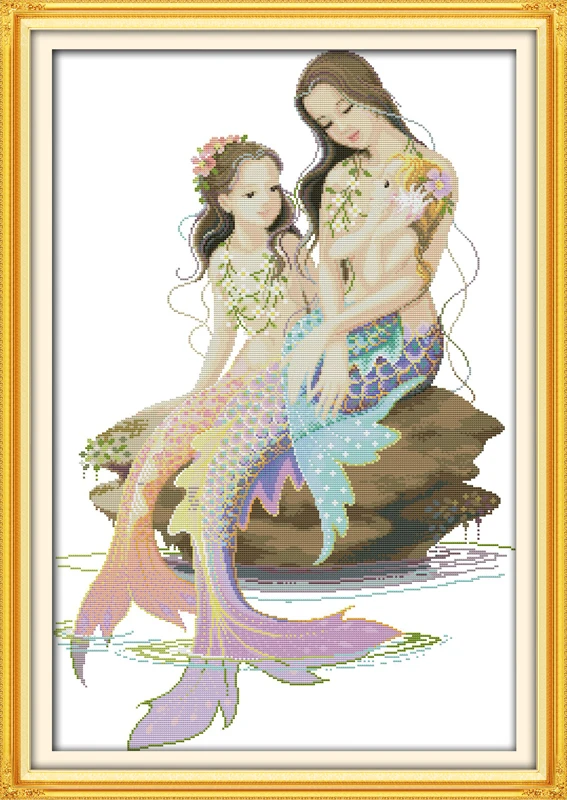 

The little mermaid and her mother counted printed on fabric 14CT 11CT Cross Stitch kitsembroidery needlework Sets Home Decor