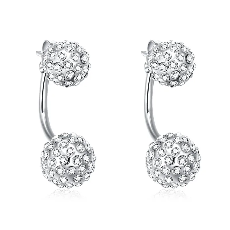 Small Crystal Ball Earrings Stud Double Sided Earrings for Women CZ