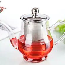 1x горшок FR-довольно 460 мл жаростойкий прозрачный Стекло цветок Чай горшок Кофе воды Чай горшок с Нержавеющая сталь заварки крышкой