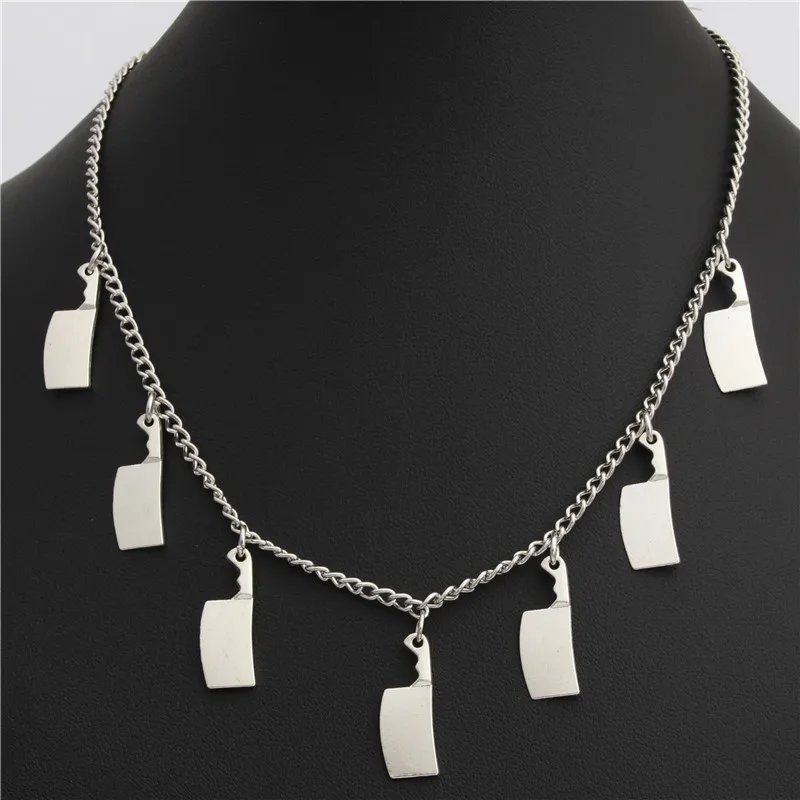

1pc Tibetan Silver Kitchen Knife Necklace Choker Charms Day Of The Dead Gift Halloween Witch Jewelry Handmade E2010